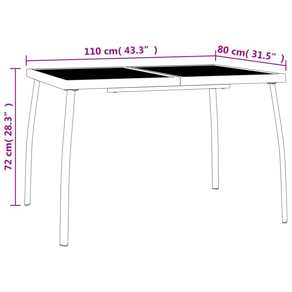 vidaXL Puutarhapöytä antrasiitti 110x80x72 cm teräsverkko