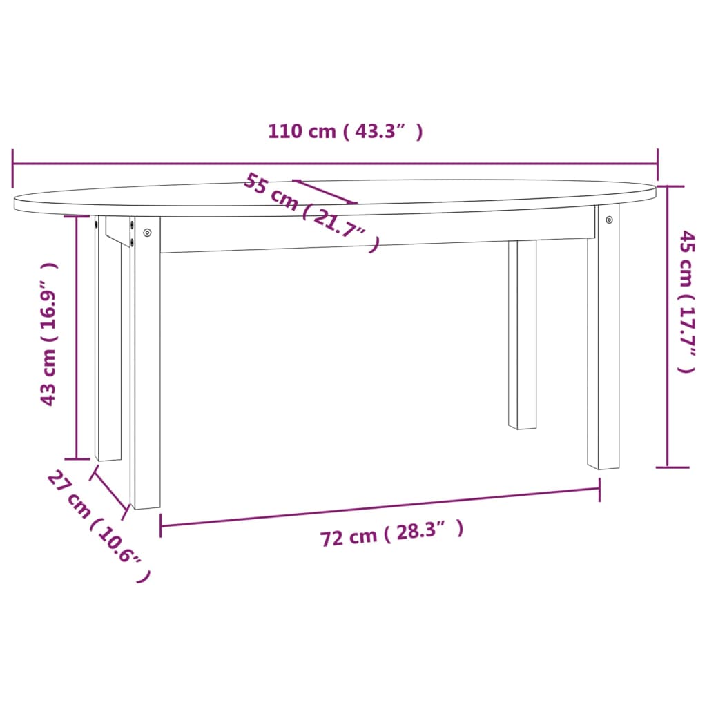 vidaXL Sohvapöytä hunajanruskea 110x55x45 cm täysi mänty