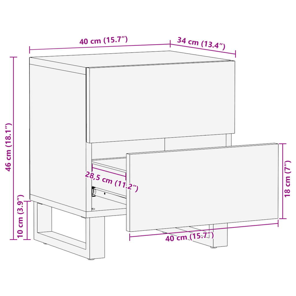 vidaXL Yöpöydät 2 kpl 40x34x46 cm täysi valkaistu mangopuu