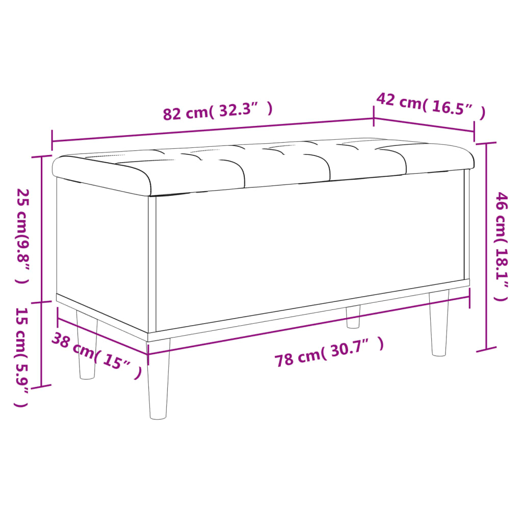 vidaXL Säilytyspenkki musta 82x42x46 cm tekninen puu