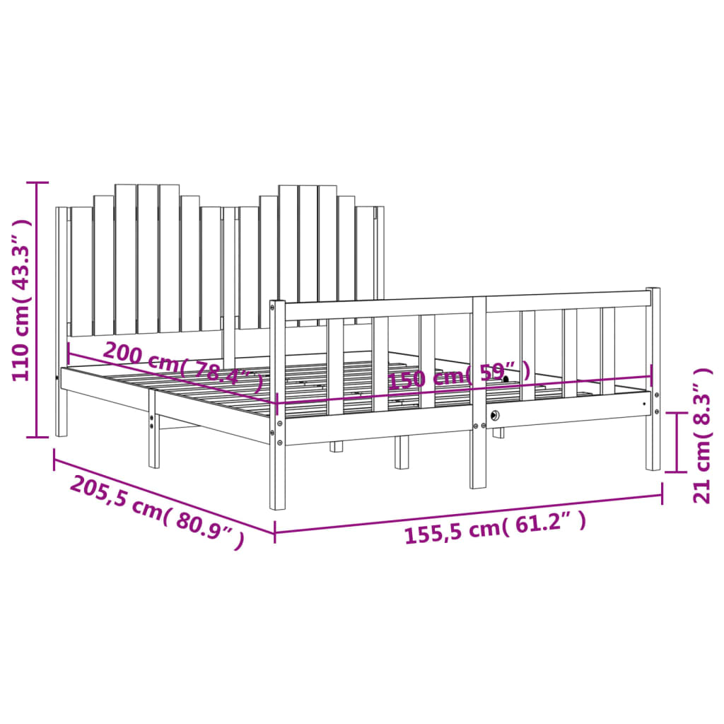 vidaXL Sängynrunko päädyllä King Size täysi puu