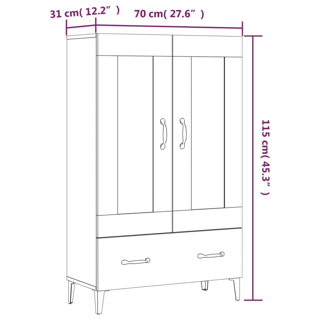 vidaXL Kaappi ruskea tammi 70x31x115 cm tekninen puu