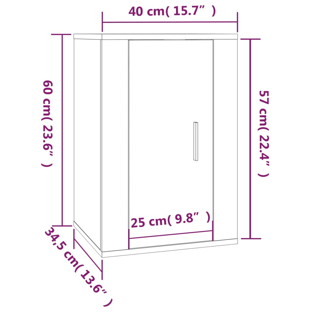 vidaXL Seinäkiinnitettävät TV-tasot 2 kpl Sonoma-tammi 40x34,5x60 cm