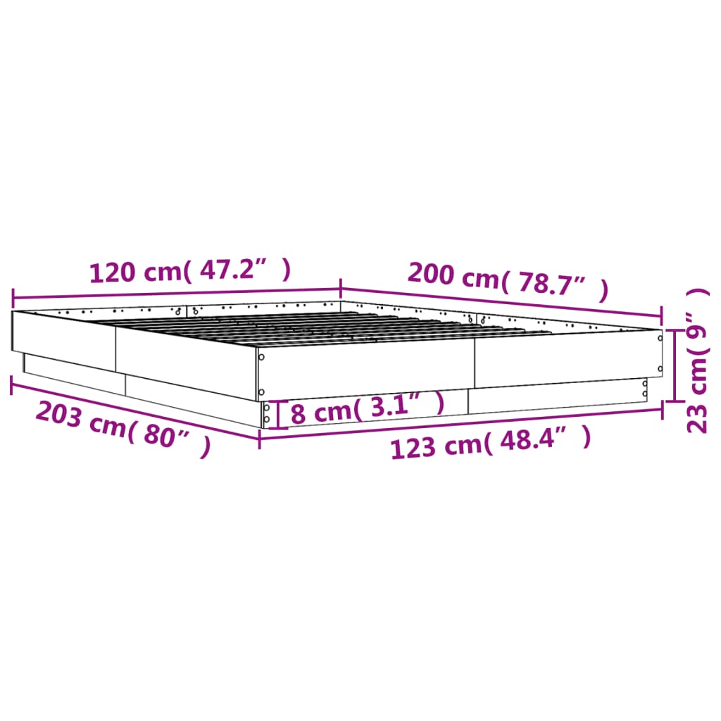 vidaXL Sängynrunko betoninharmaa 120x200 cm tekninen puu