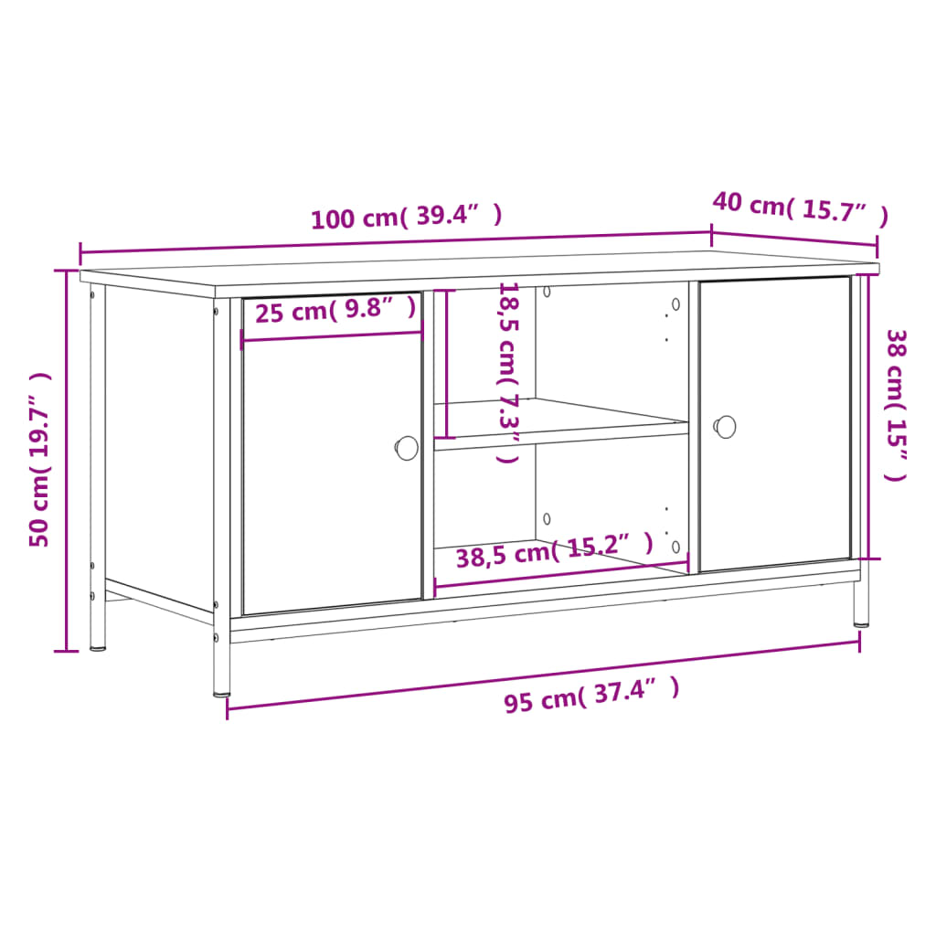 vidaXL TV-taso ruskea tammi 100x40x50 cm tekninen puu