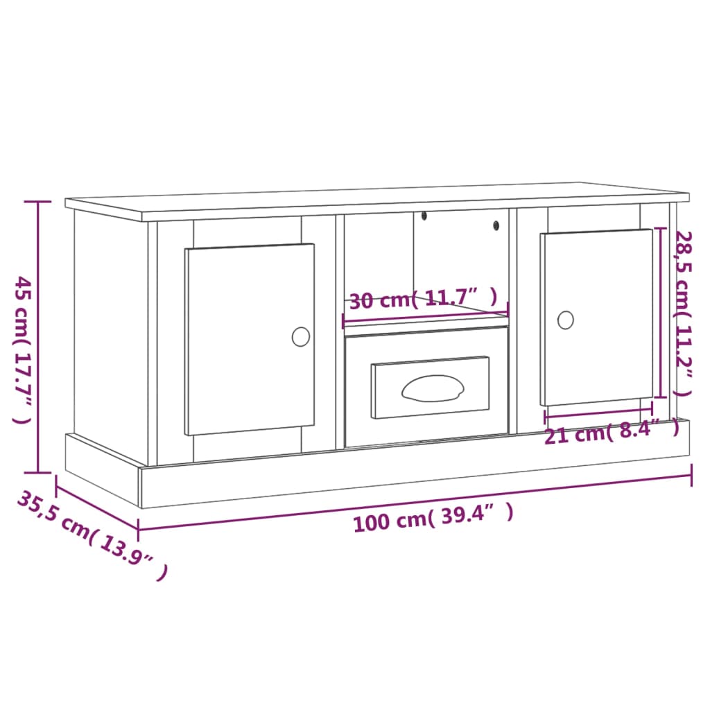 vidaXL TV-taso harmaa Sonoma 100x35,5x45 cm tekninen puu