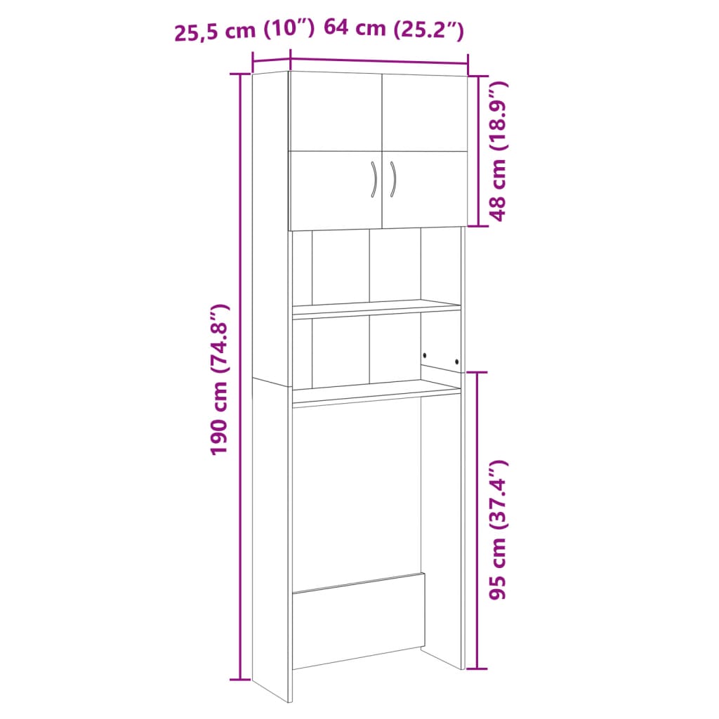 vidaXL Pesukonekaappi sonoma tammi 64x25,5x190 cm lastulevy