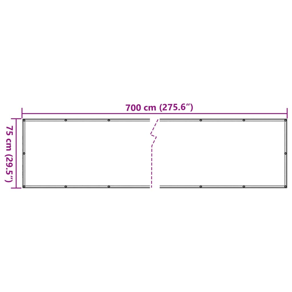 vidaXL Parvekkeen yksityisyyssuoja harmaa 700x75 cm PVC