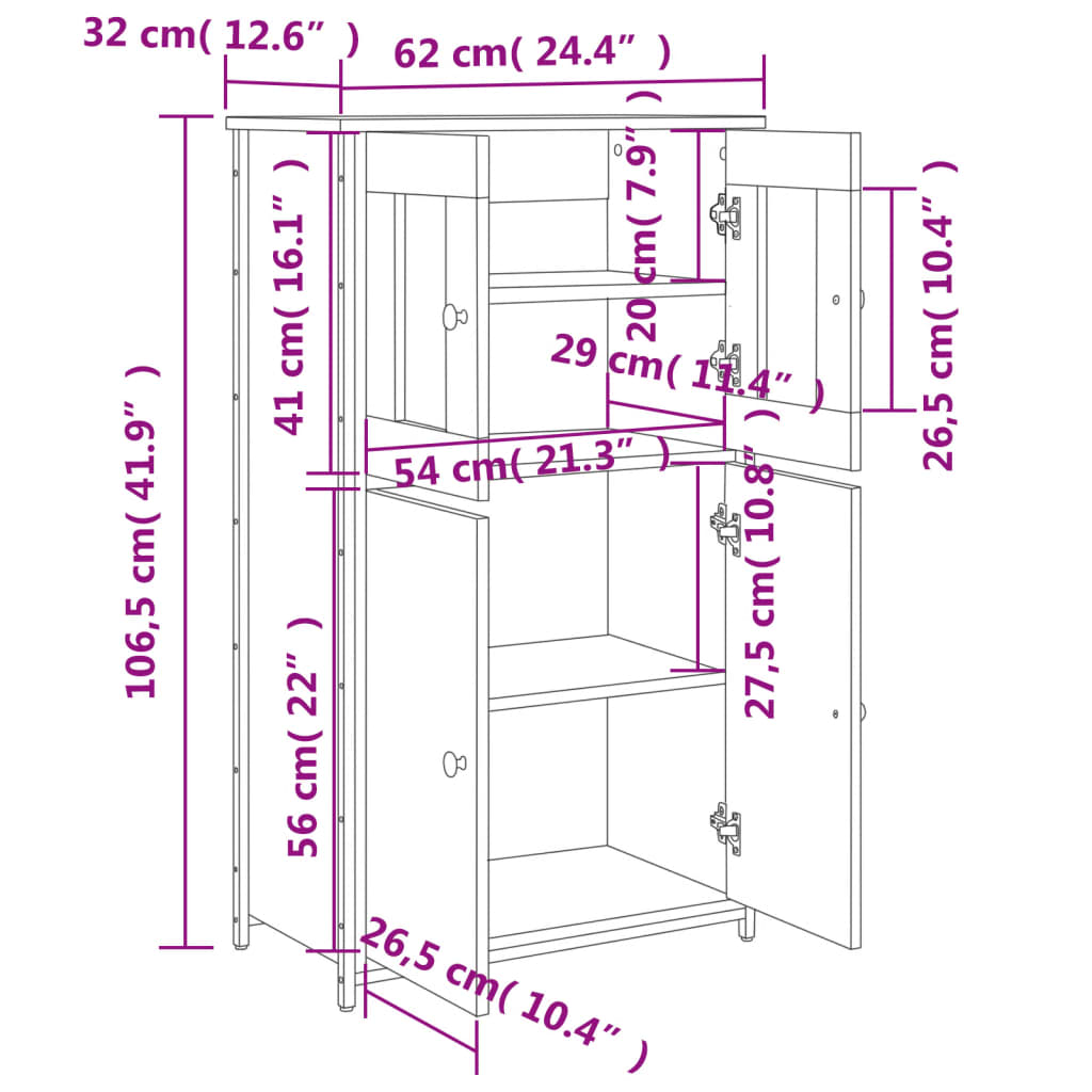 vidaXL Kaappi musta 62x32x106,5 cm tekninen puu