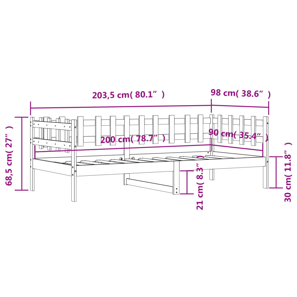 vidaXL Sohvasänky musta 90x200 cm täysi mänty