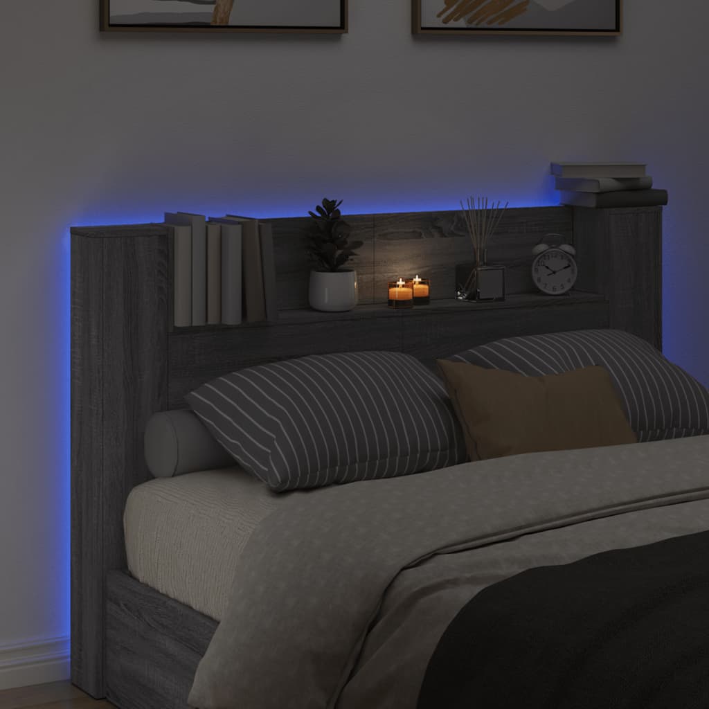 vidaXL Sängynpäätykaappi LED-valoilla harmaa Sonoma 160x16,5x103,5 cm