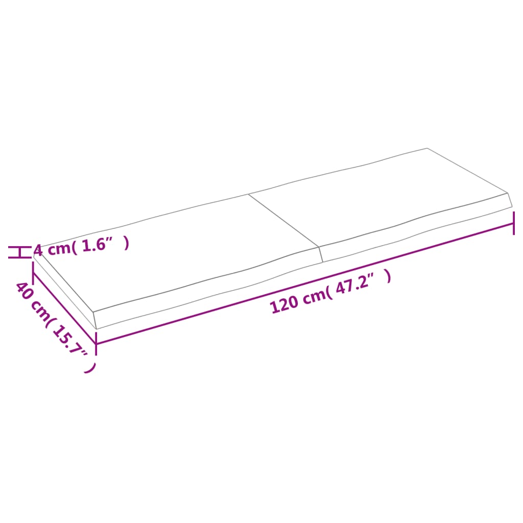 vidaXL Pöytälevy 120x40x(2-4) cm käsittelemätön täysi puu elävä reuna