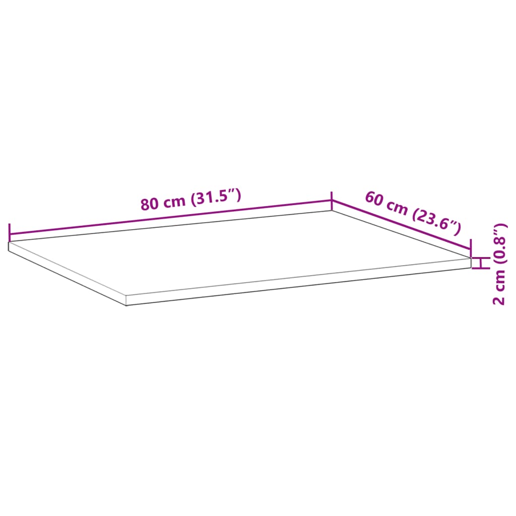 vidaXL Kylpyhuoneen pöytälevy 80x60x2 cm käsittelemätön täysi akasia