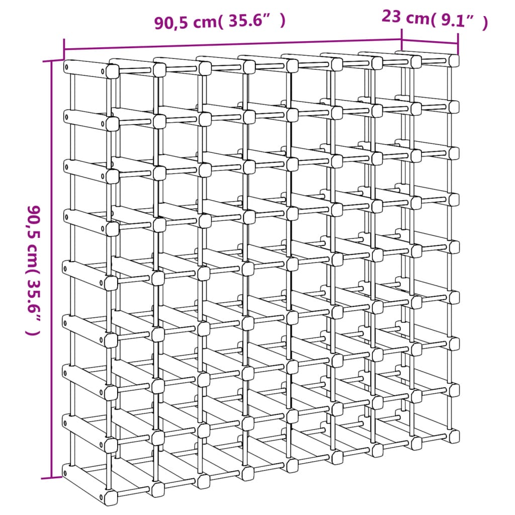 vidaXL Viinipulloteline 72 pullolle 90,5x23x90,5 cm täysi mänty