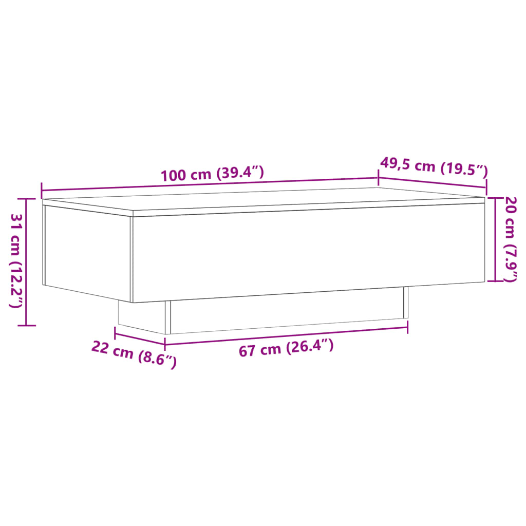 vidaXL Sohvapöytä Sonoma-tammi 100x49,5x31 cm tekninen puu