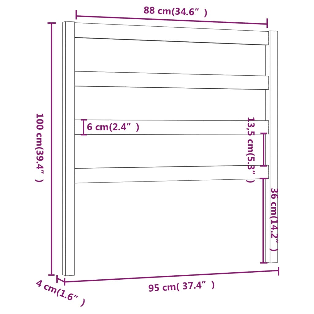 vidaXL Sängynpääty hunajanruskea 95x4x100 cm täysi mänty