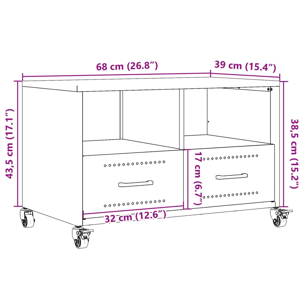 vidaXL TV-taso pinkki 68x39x43,5 cm teräs