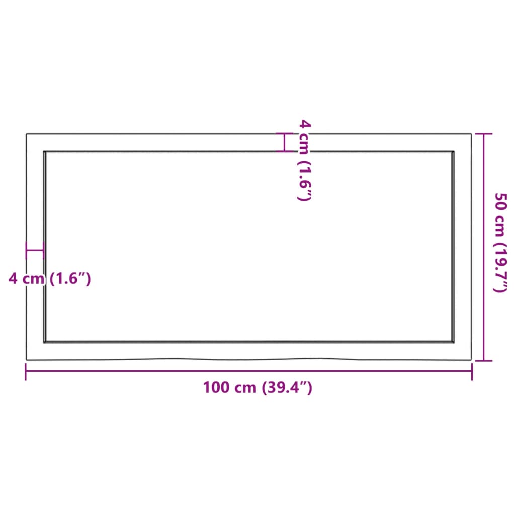 vidaXL Kylpyhuoneen työtaso v.ruskea 100x50x(2-6)cm käsitelty täyspuu