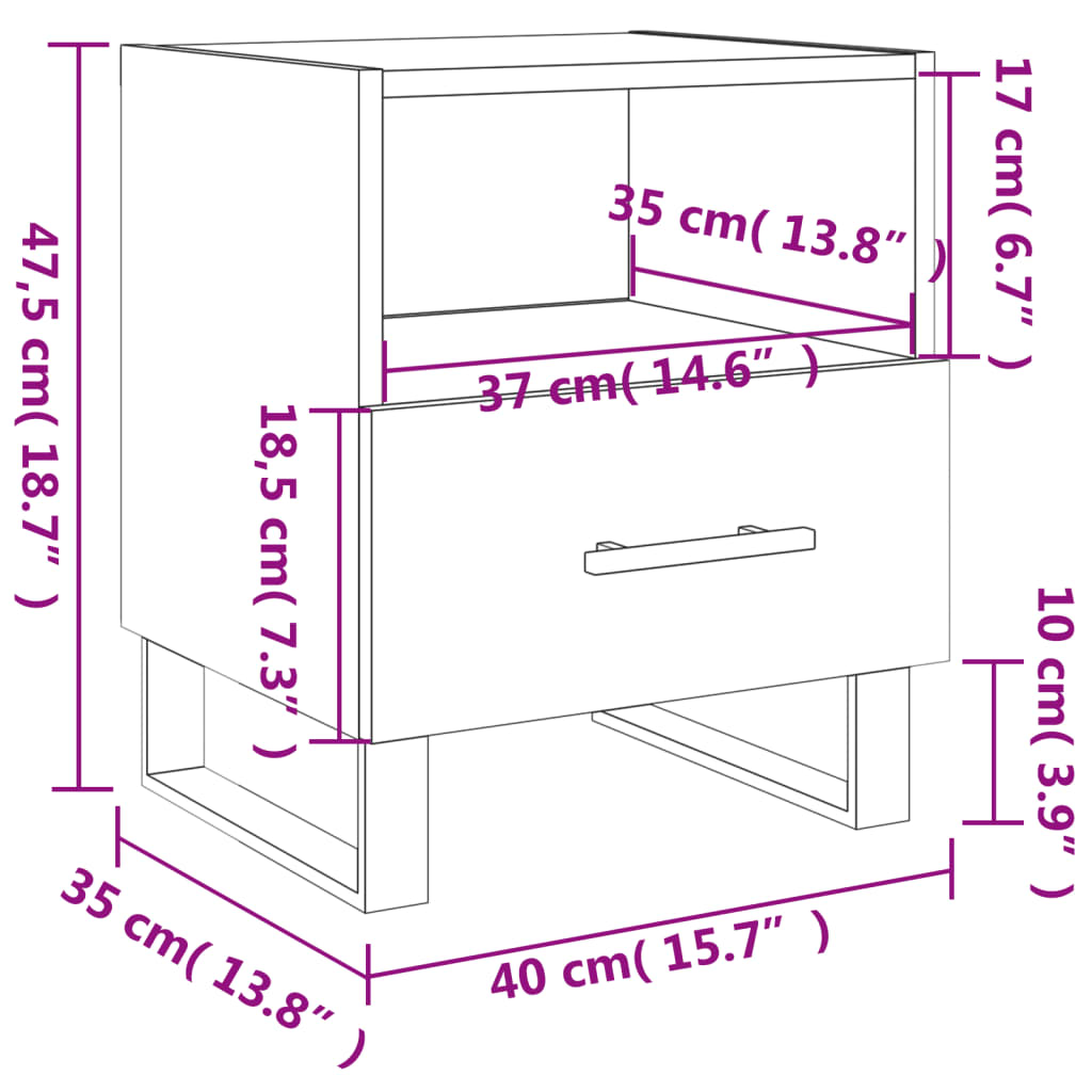 vidaXL Yöpöydät 2 kpl savutammi 40x35x47,5 cm tekninen puu