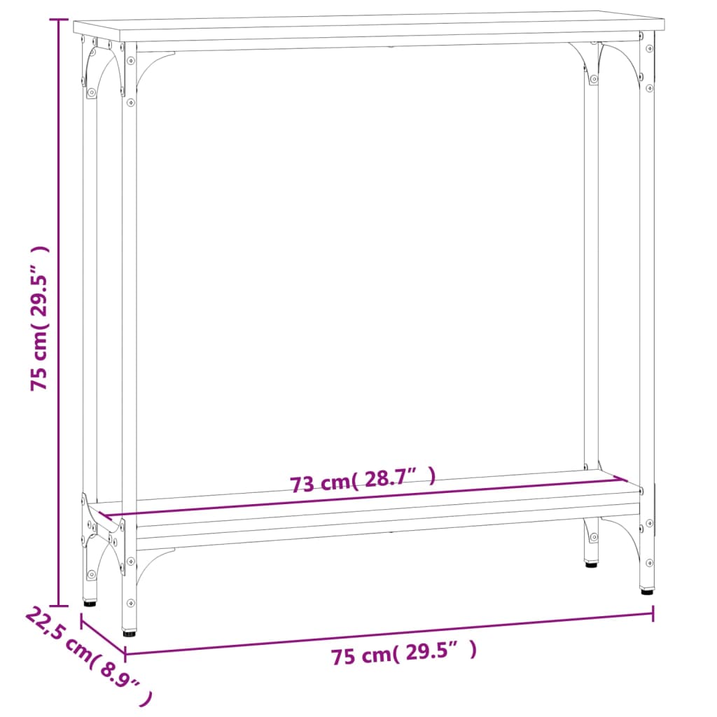 vidaXL Konsolipöytä Sonoma-tammi 75x22,5x75 cm tekninen puu