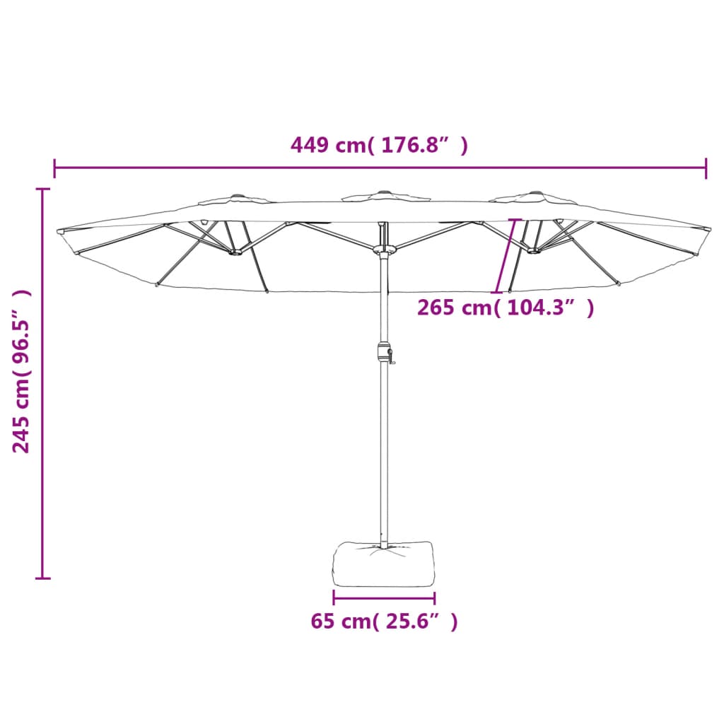 vidaXL Aurinkovarjo kaksipäinen LED-valot musta 449x245 cm