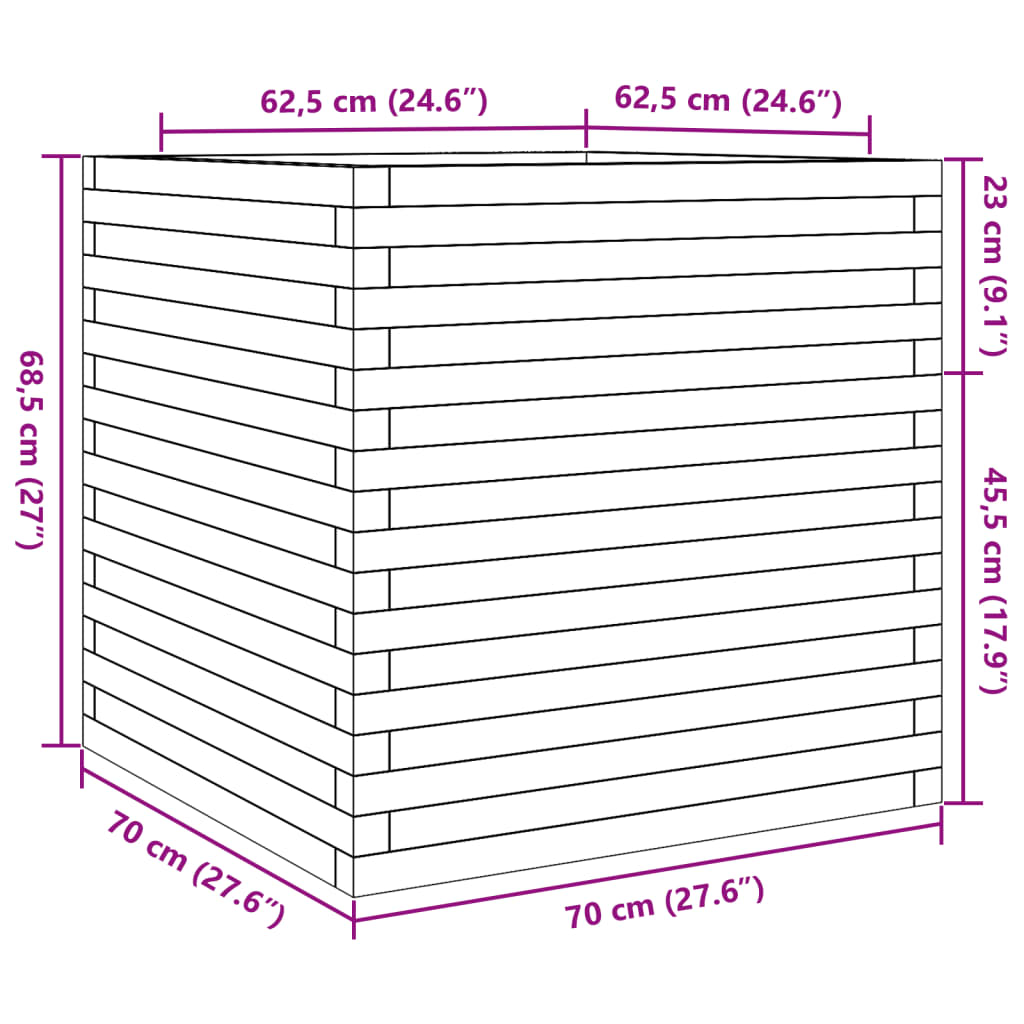 vidaXL Puutarhakukkalaatikko 70x70x68,5 cm kyllästetty mänty