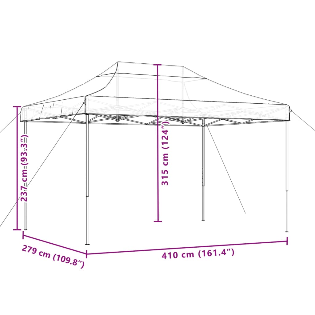 vidaXL Taitettava pop-up juhlateltta musta 410x279x315 cm