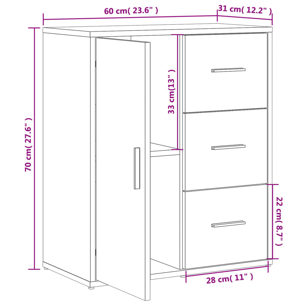 vidaXL Senkit 2 kpl harmaa Sonoma 60x31x70 cm tekninen puu