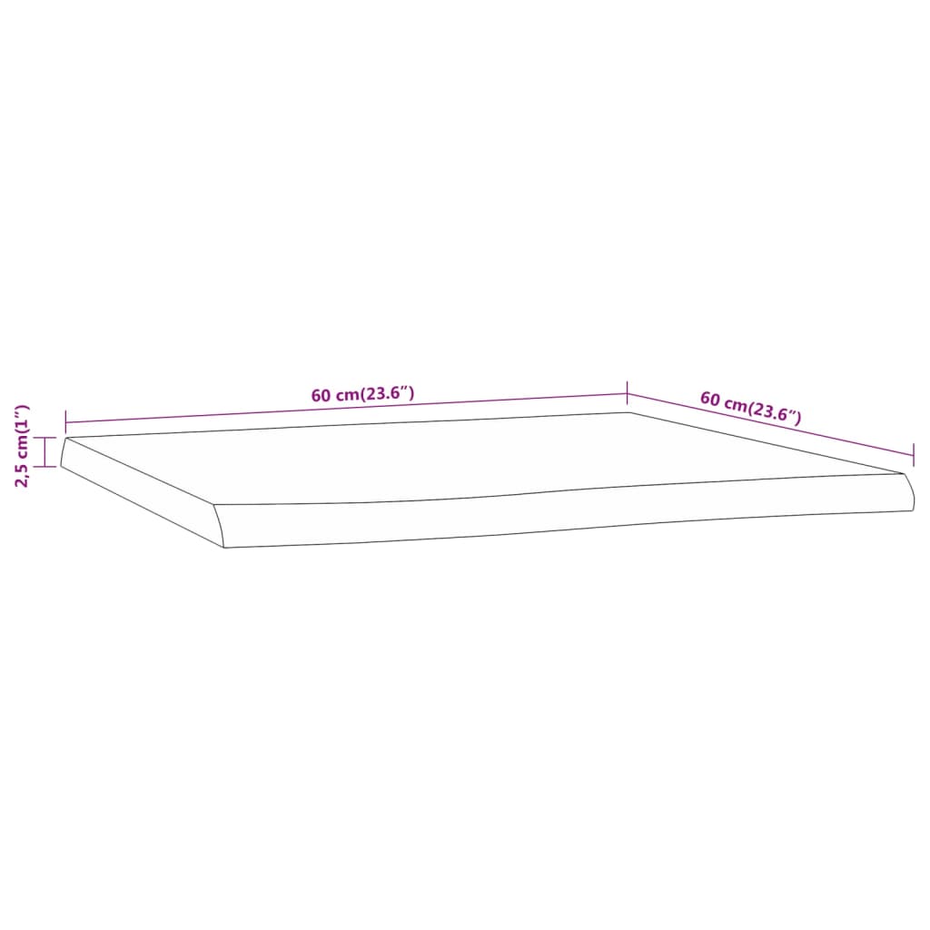 vidaXL Pöytälevy 60x60x2,5 cm neliö täysi akasiapuu elävä reuna