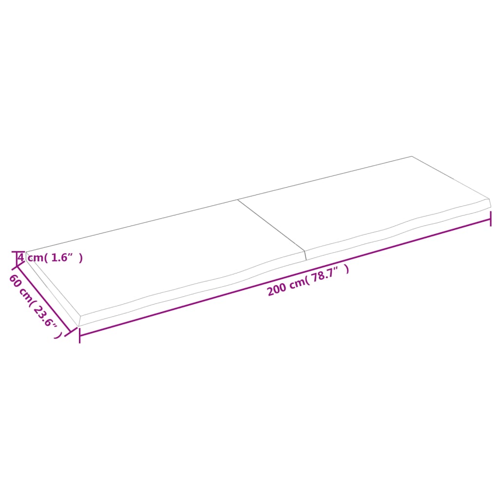 vidaXL Pöytälevy tummanruskea 200x60x(2-4) cm käsitelty täystammi