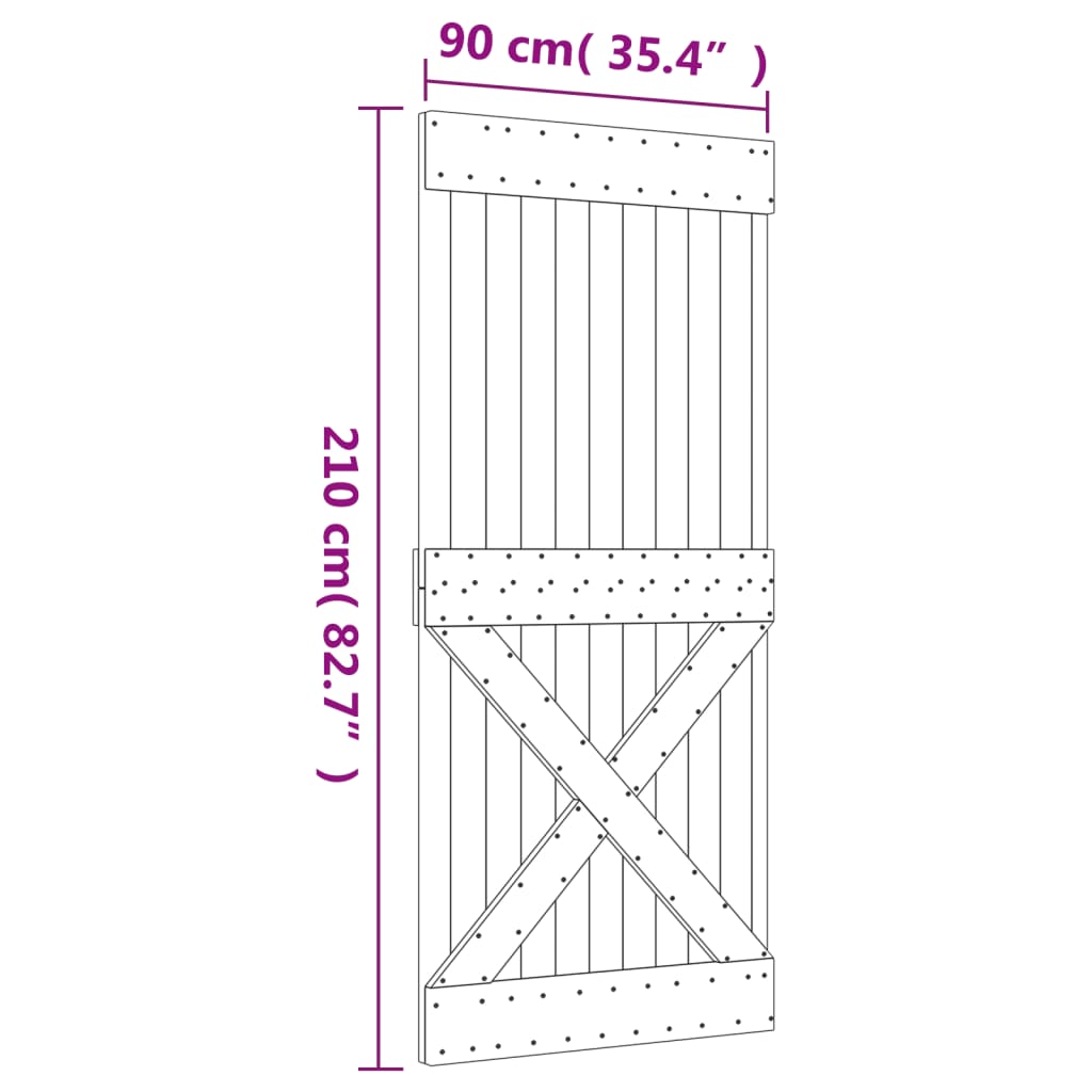 vidaXL Liukuovi asennustarvikkeineen 90x210 cm täysi mänty