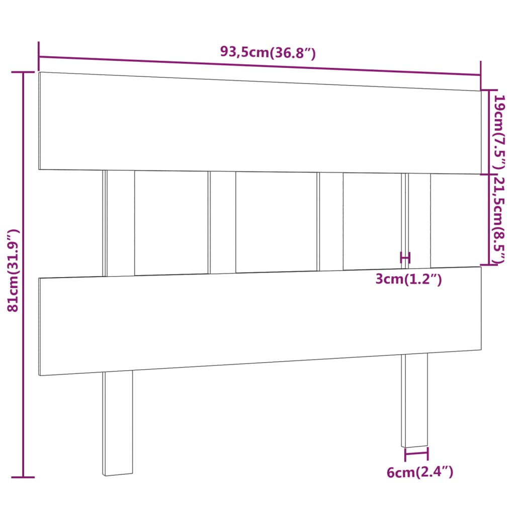 vidaXL Sängynpääty musta 93,5x3x81 cm täysi mänty