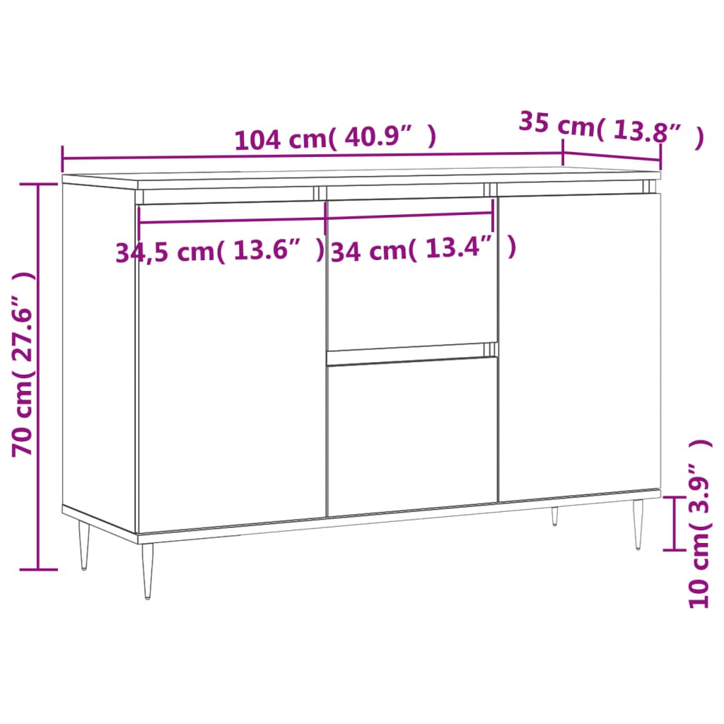 vidaXL Senkki harmaa Sonoma 104x35x70 cm tekninen puu