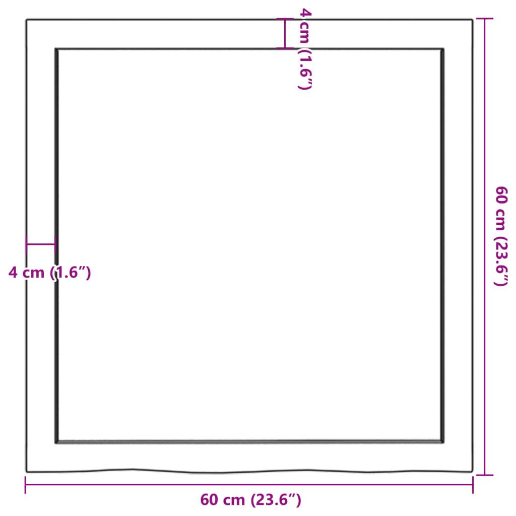 vidaXL Kylpyhuoneen työtaso 60x60x(2-4) cm käsittelemätön täysi puu