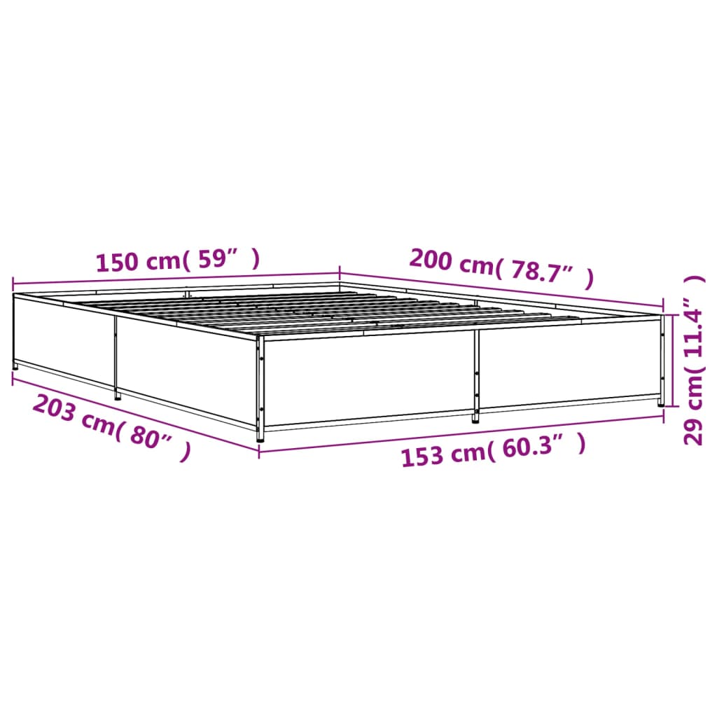 vidaXL Sängynrunko ruskea tammi 150x200 cm tekninen puu ja metalli