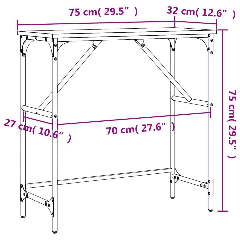 vidaXL Konsolipöytä Sonoma-tammi 75x32x75 cm tekninen puu