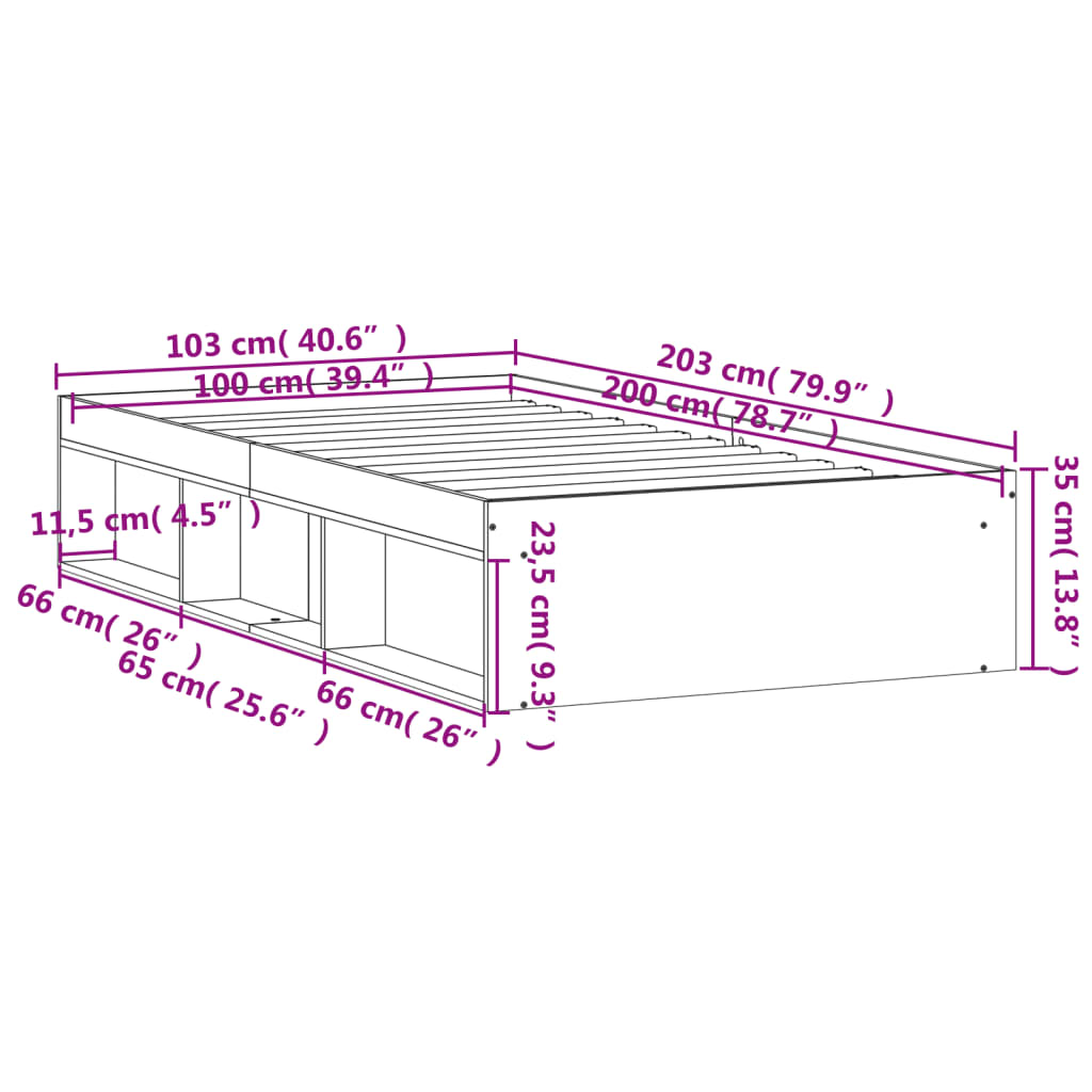 vidaXL Sängynrunko musta 100x200 cm