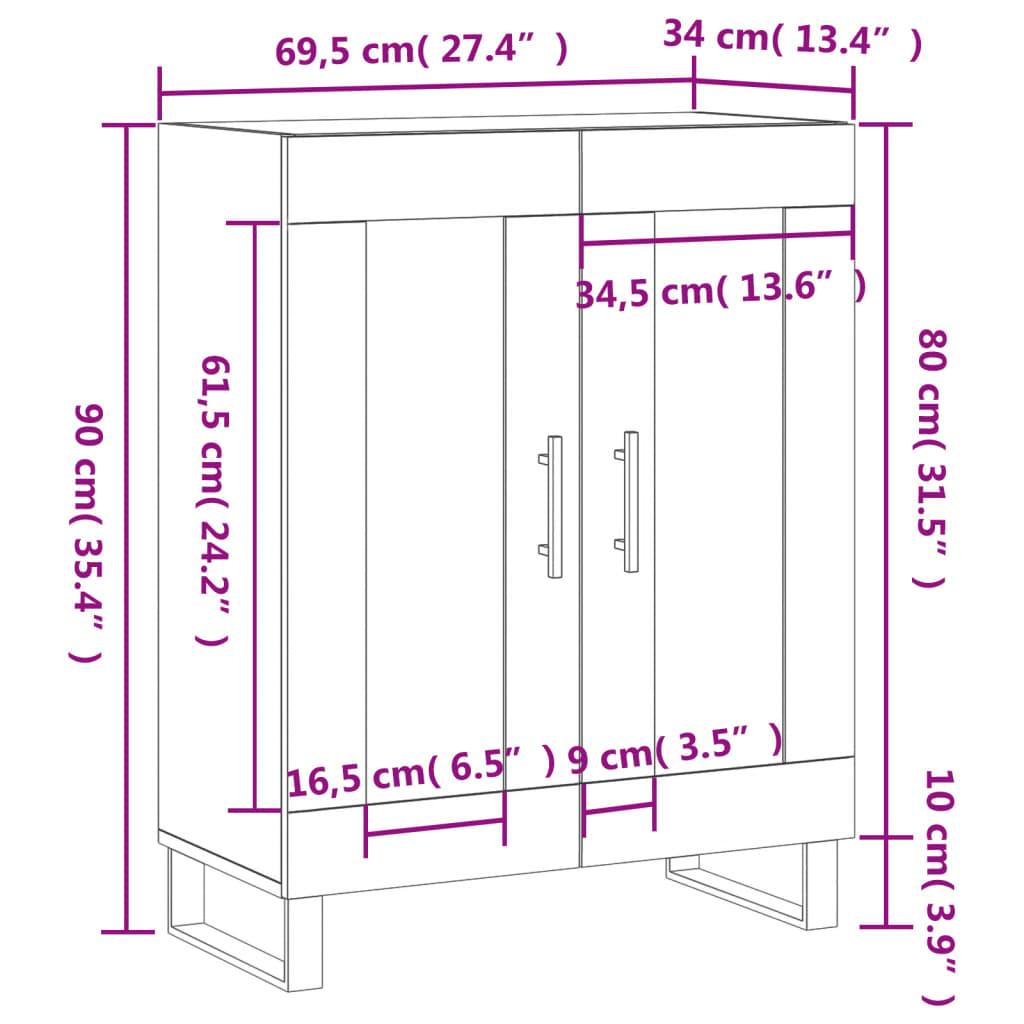 vidaXL Senkki betoninharmaa 69,5x34x90 cm tekninen puu