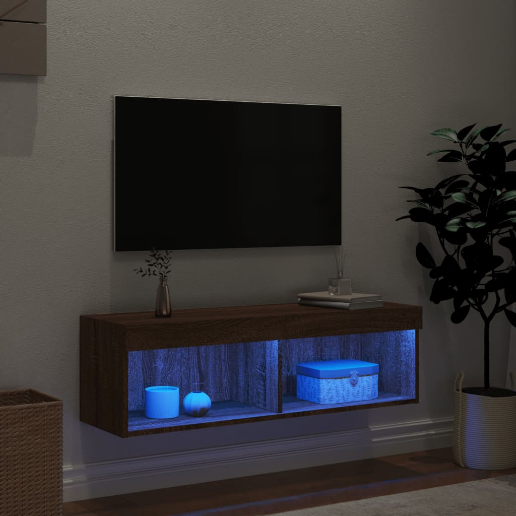 vidaXL TV-taso LED-valoilla ruskea tammi 100x30x30 cm