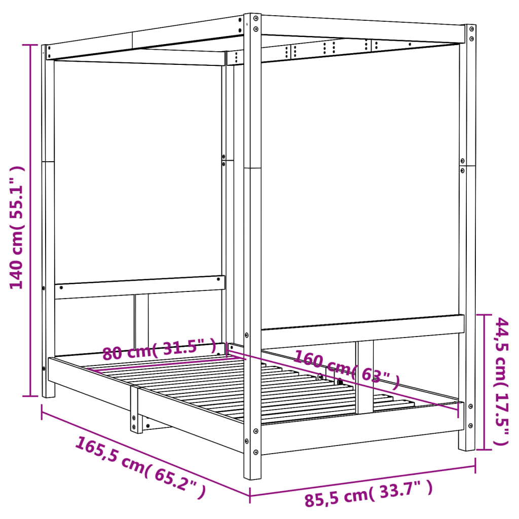 vidaXL Lasten sängynrunko musta 80x160 cm täysi mänty