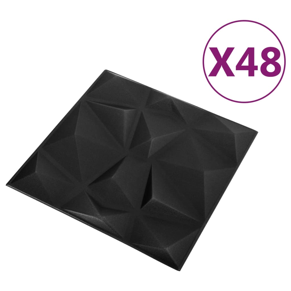 vidaXL 3D-seinäpaneelit 48 kpl 50x50 cm timantinmusta 12 m²