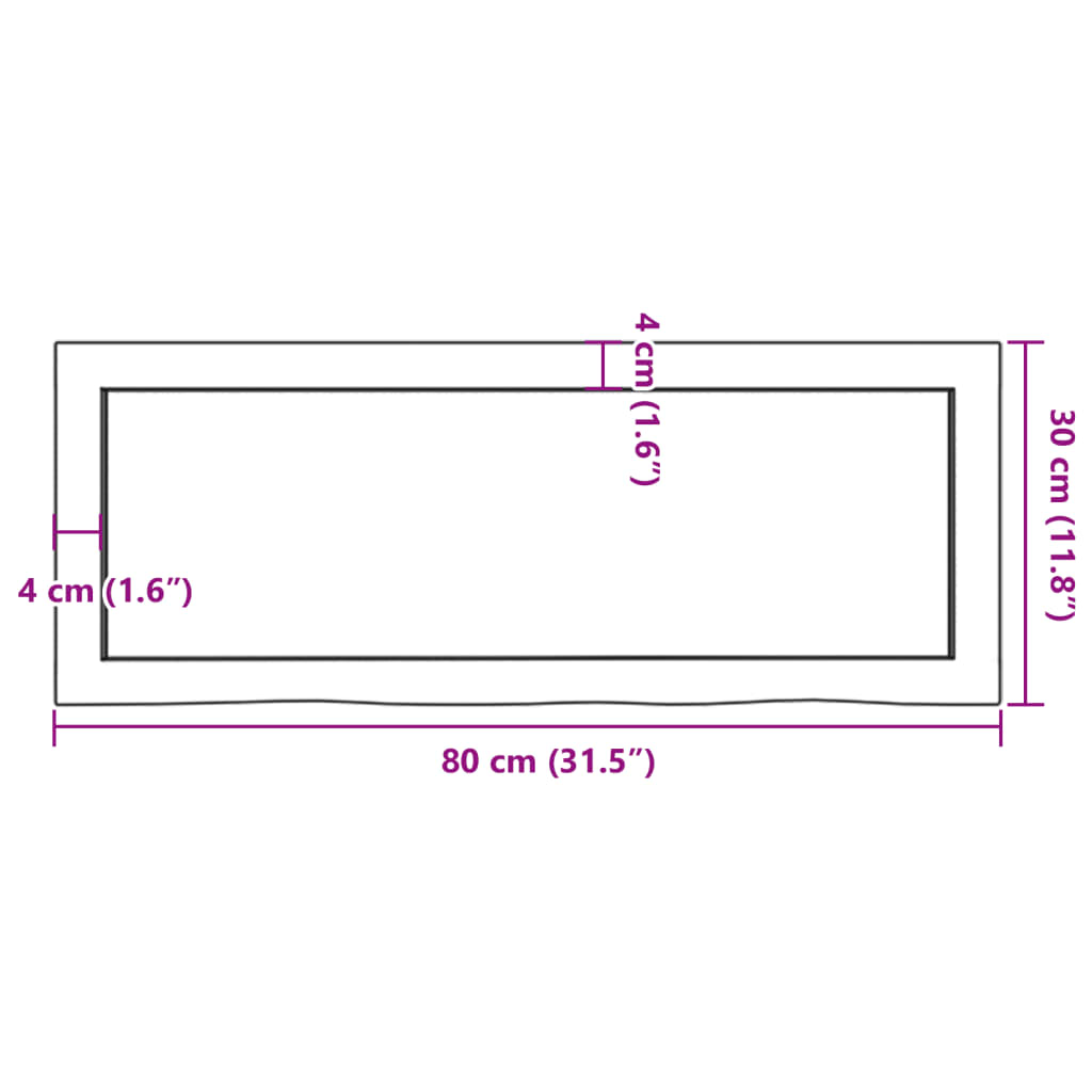 vidaXL Kylpyhuoneen työtaso v.ruskea 80x30x(2-4)cm käsitelty täysi puu