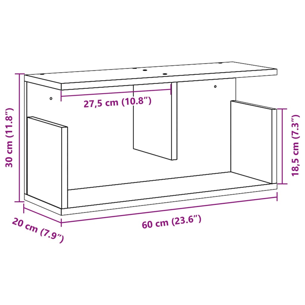 vidaXL Seinäkaappi 60x20x30 cm musta tekninen puu