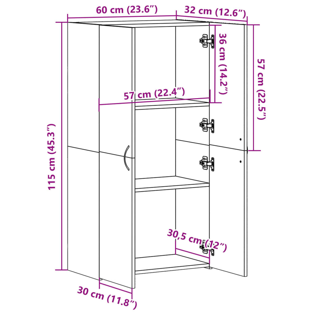 vidaXL Arkistokaappi betoninharmaa 60x32x115 cm tekninen puu