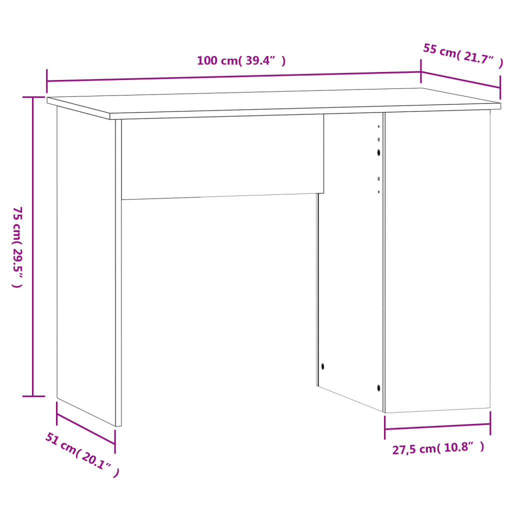 vidaXL Työpöytä harmaa Sonoma 100x55x75 cm tekninen puu