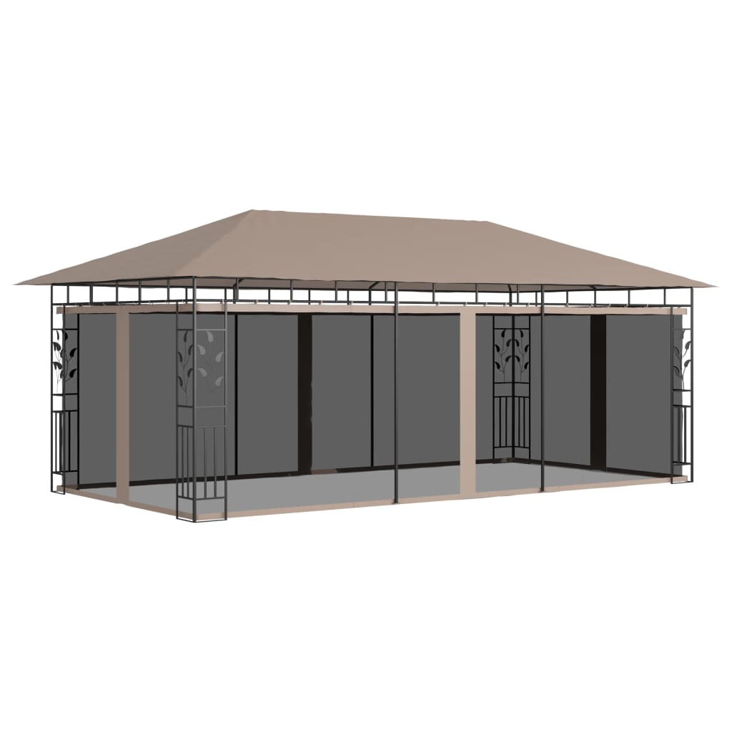 vidaXL Huvimaja hyttysverkolla 6x3x2,73 m harmaanruskea 180 g/m²