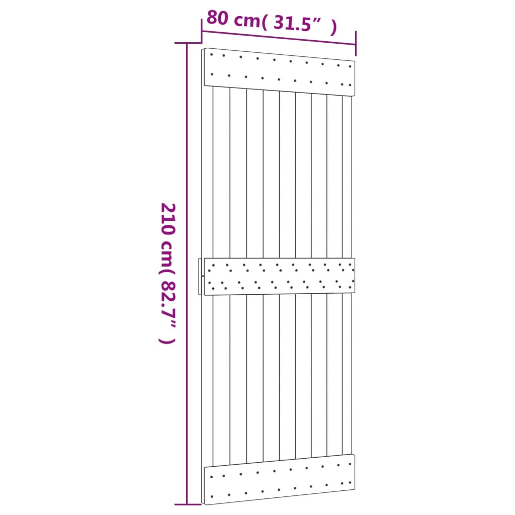 vidaXL Liukuovi asennustarvikkeineen 80x210 cm täysi mänty