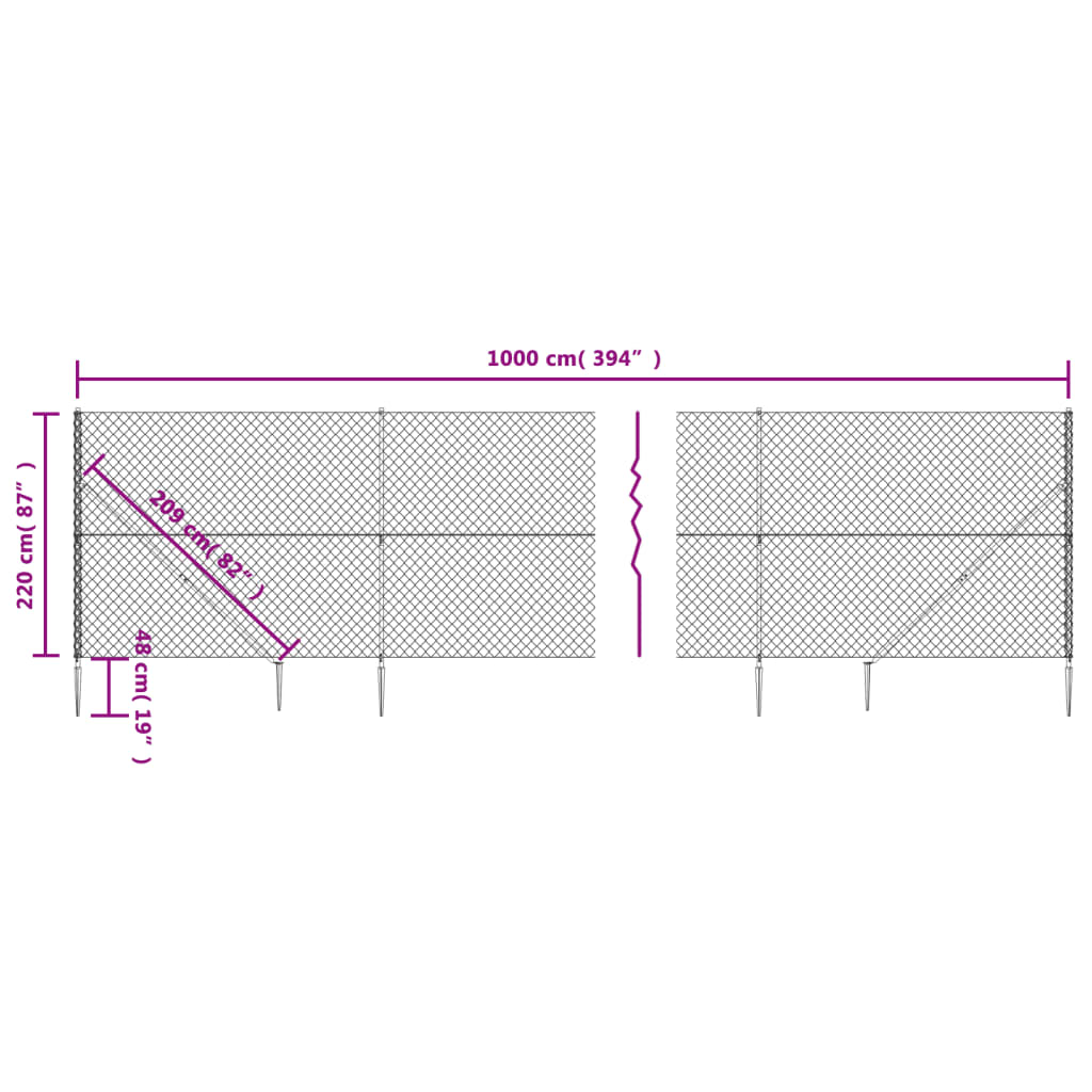 vidaXL Verkkoaita maapiikeillä hopea 2,2x10 m