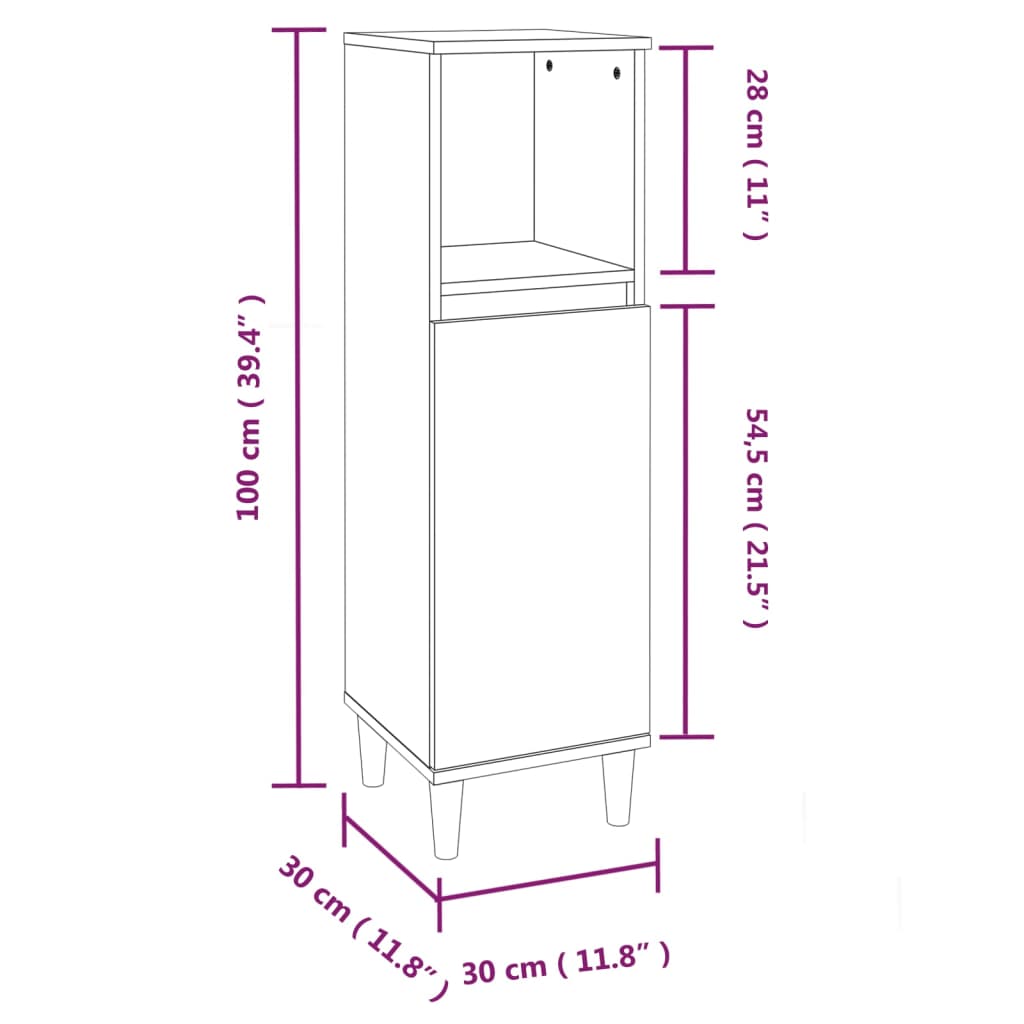 vidaXL Kylpyhuoneen kaappi betoninharmaa 30x30x100 cm tekninen puu