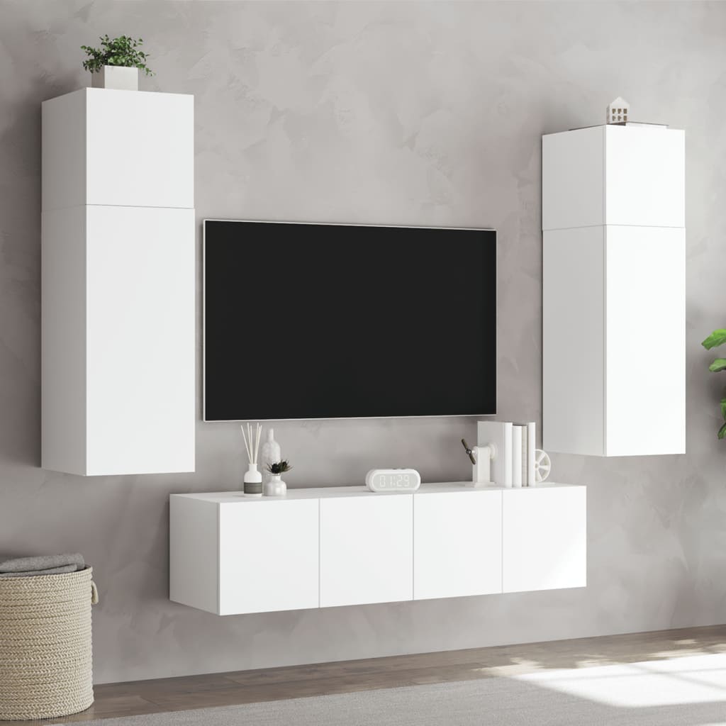 vidaXL TV-seinäkaapit LED-valoilla 2 kpl valkoinen 60x35x31 cm